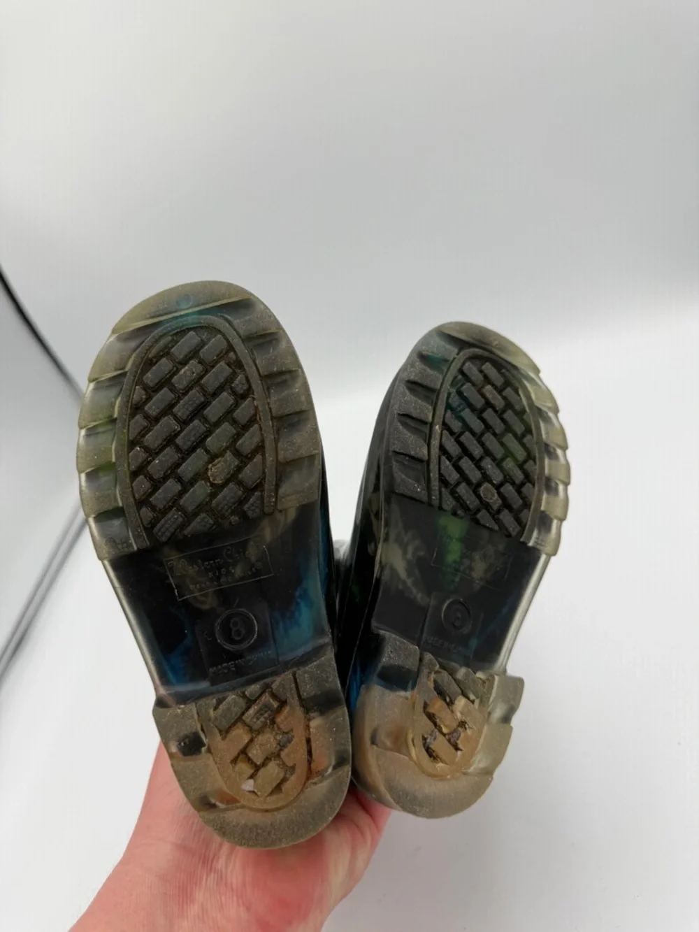 Western Chief Toddler Boy 8 Black Rain Boots Blue & Green Dinosaurs Handles